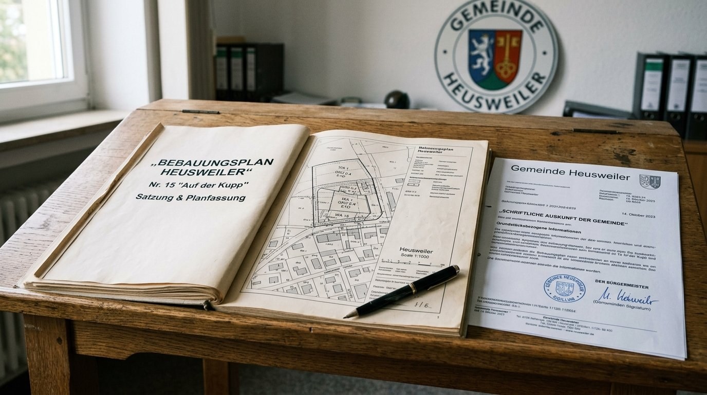 Schriftliche Bauauskunft und Bebauungsplan der Gemeinde Heusweiler